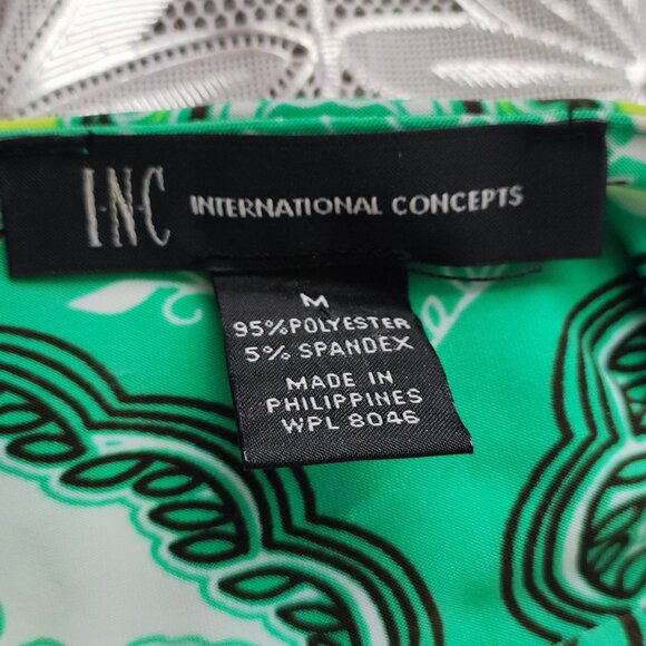 INC Boho-Inspired Green Paisley Faux Wrap Midi Dress with Stud Detail Sz M - Picture 9 of 9